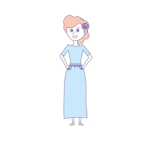 Mujer Feliz Con Peinado Elegante Vestido Vector Ilustración — Vector de stock