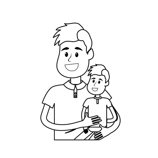 ベクトル図の手に彼の息子を運ぶラインいい父 — ストックベクタ