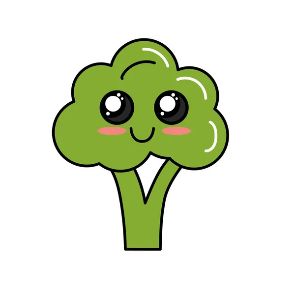 Kawaii Bonito Concurso Broccoli Vegetal Vetor Ilustração —  Vetores de Stock