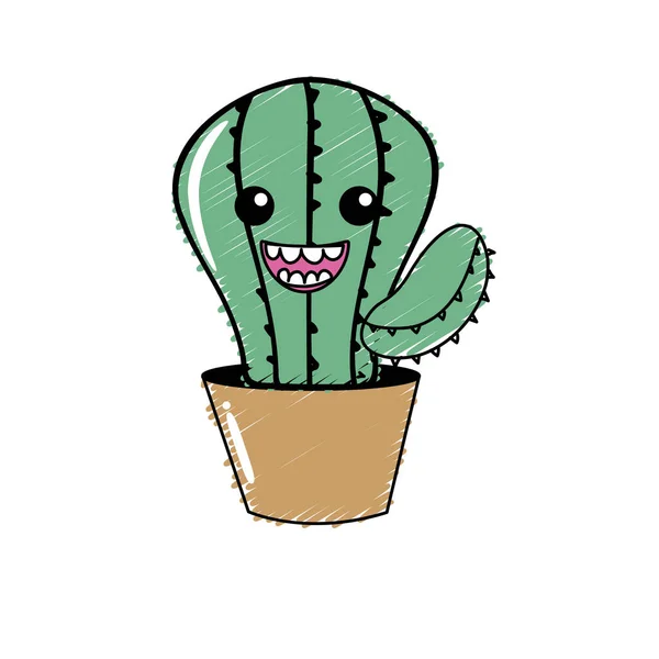 Illustration Vectorielle Plante Cactus Heureux Mignon Kawaii — Image vectorielle