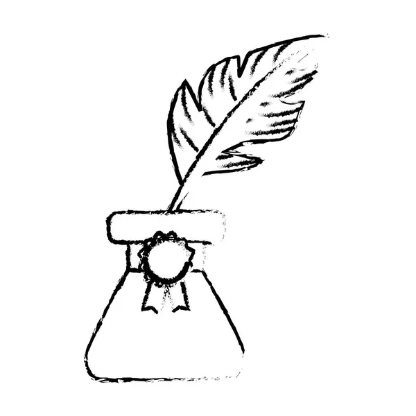 Figure Cute Inkpot Feather Writing Manuscript Vector Illustration — Stock Vector