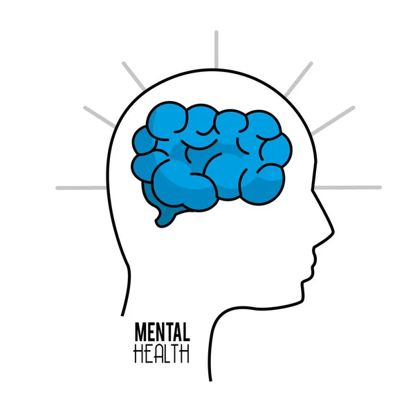 Silueta Salud Mental Persona Con Cerebro Ilustración Vectorial — Archivo Imágenes Vectoriales
