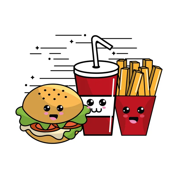 Kawaii Fast Food Ícone Expressão Adorável Ilustração Vetorial — Vetor de Stock