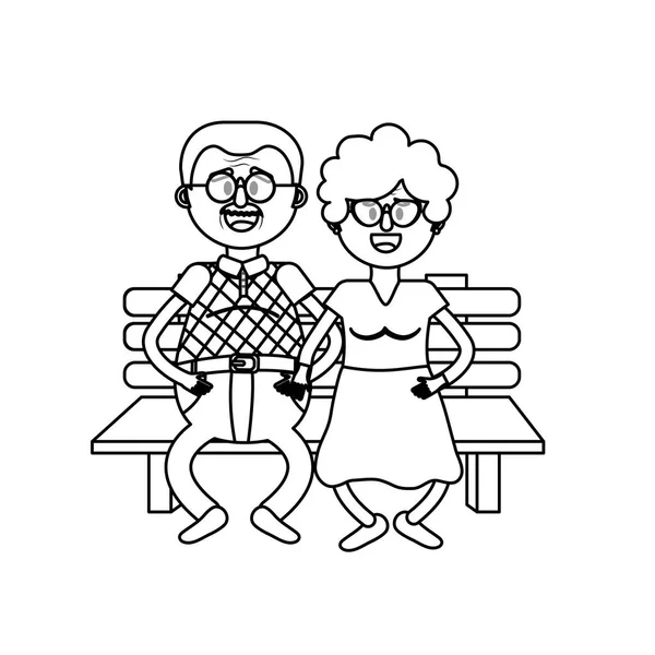 Line Old Couple Chair Hairstyle Vector Illustration — Stock Vector