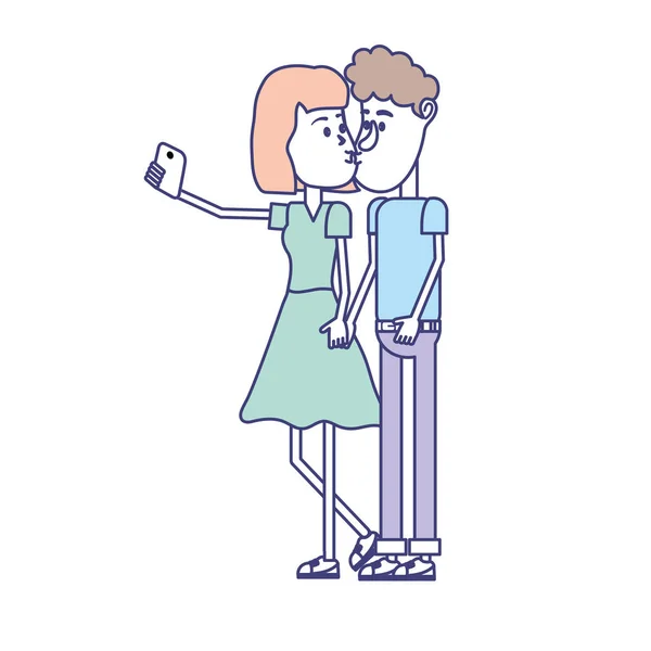 Casal Beijando Tirando Selfie Com Ilustração Vetor Smartphone —  Vetores de Stock