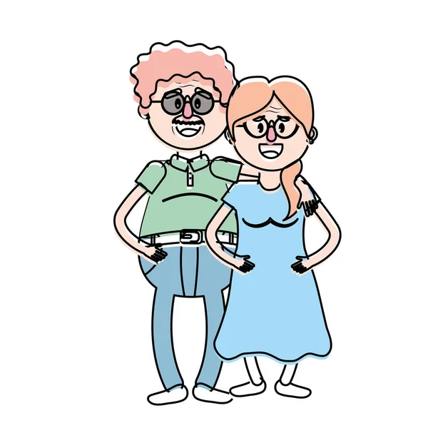 Altes Paar Mit Frisur Und Brille — Stockvektor