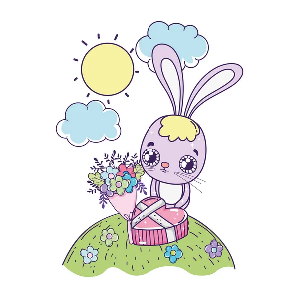 Cute Rabbit Hearts Valentine Day Greeting Card Vector Illustration — Stock Vector