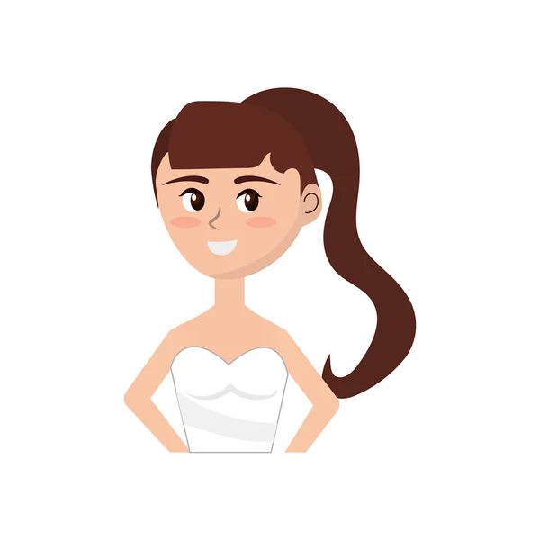 Glückliche Braut Mit Frisur Und Elegantem Kleid Vektor Illustration — Stockvektor