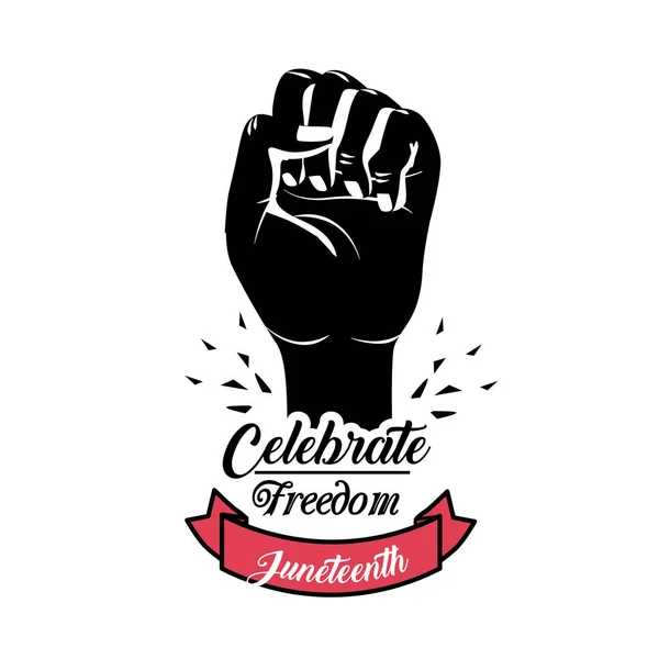 Mano Puño Arriba Con Cinta Para Celebrar Libertad Juneteenth Vector — Archivo Imágenes Vectoriales