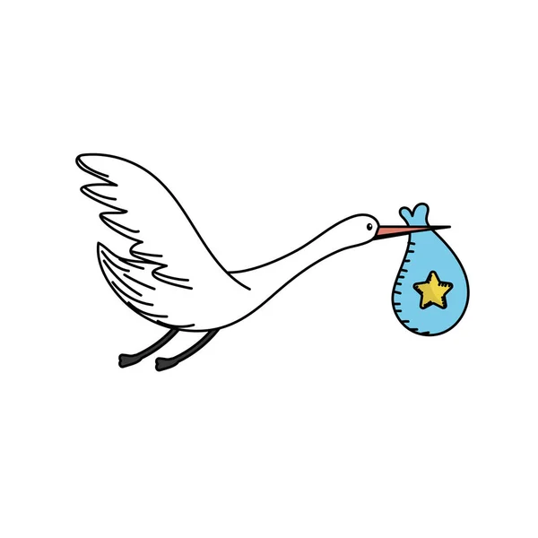 Cicogna Uccello Con Bambino Nella Borsa Vettoriale Illustrazione — Vettoriale Stock