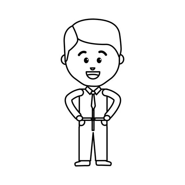 Business Man Line Cartoon Face Feliz Expressão Ilustração Vetorial —  Vetores de Stock