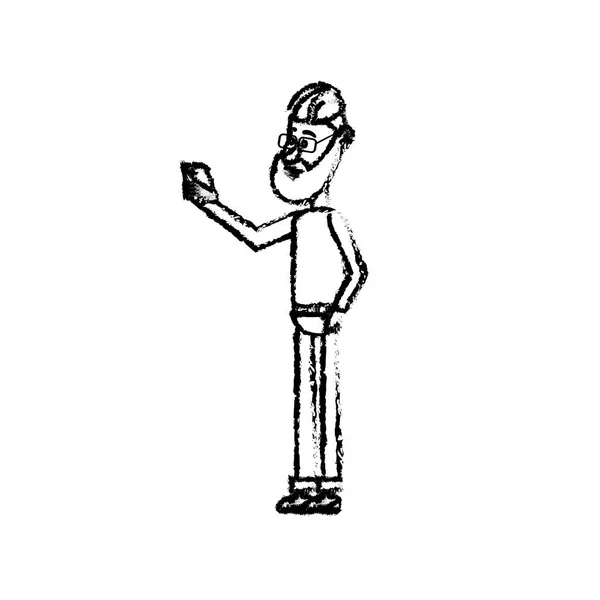 Obrázek Milý Muž Účes Smartphone Rukou Vektorové Ilustrace — Stockový vektor