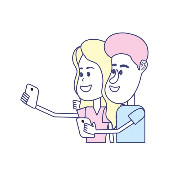 Casal Beleza Com Penteado Smartphone Ilustração Vetor Mão —  Vetores de Stock