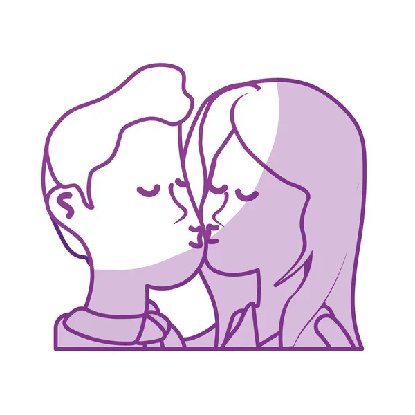 Silhouette Cute Couple Kissing Romantic Scene Vector Illustration — Stock Vector