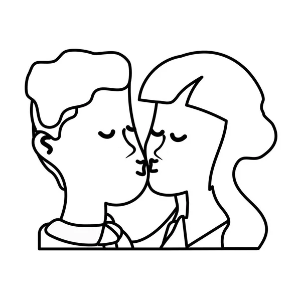 Ligne Couple Mignon Embrasser Une Scène Romantique Illustration Vectorielle — Image vectorielle