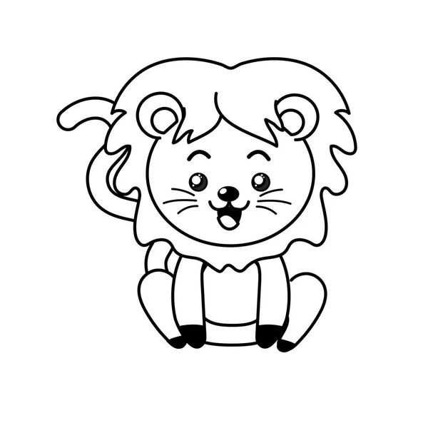 Line Cute Lion Wild Animal Face Expression Vector Illustration — Stok Vektör