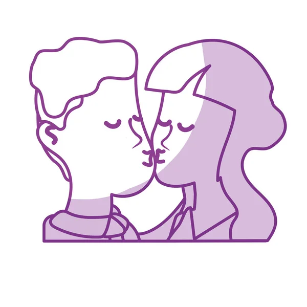 シルエットのかわいいカップルがロマンチックなシーン ベクトル図をキス — ストックベクタ
