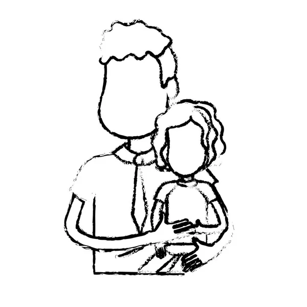 Figura Bel Padre Portando Sua Figlia Nelle Mani Illustrazione Vettoriale — Vettoriale Stock