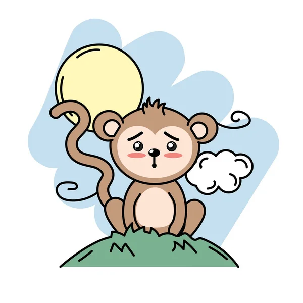 Niedliches Affentier Berg Mit Sonne Und Wolken Vektorillustration — Stockvektor