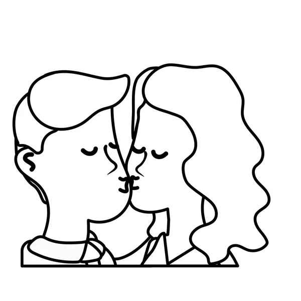 Linea Coppia Carina Baciare Una Scena Romantica Illustrazione Vettoriale — Vettoriale Stock
