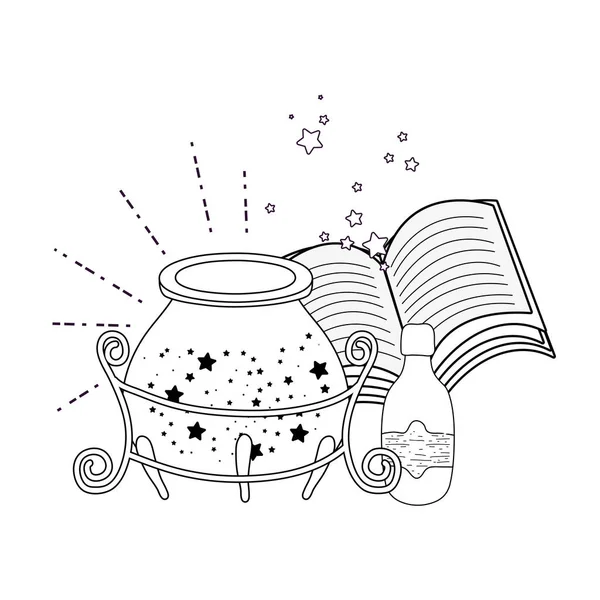 Magic Witch Cauldron Potion Bottle Book Vector Illustration Design — Stock Vector