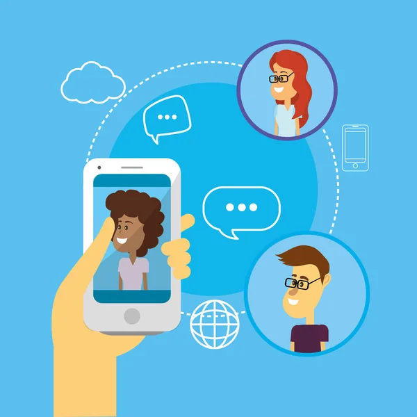 Personnes Avec Smartphones Bulles Chat Illustration Vectorielle — Image vectorielle