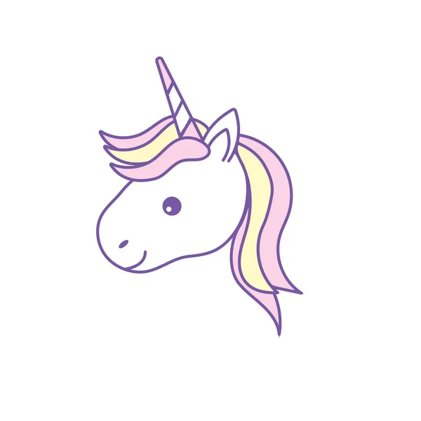 Unicorn Lucu Kepala Dengan Tanduk Dan Gaya Rambut Vektor Ilustrasi - Stok Vektor