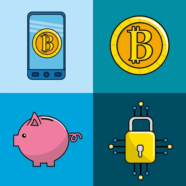 Ψηφιακών Πληροφοριών Ασφαλείας Στο Νόμισμα Bitcoin Εικονογράφηση Διάνυσμα — Διανυσματικό Αρχείο