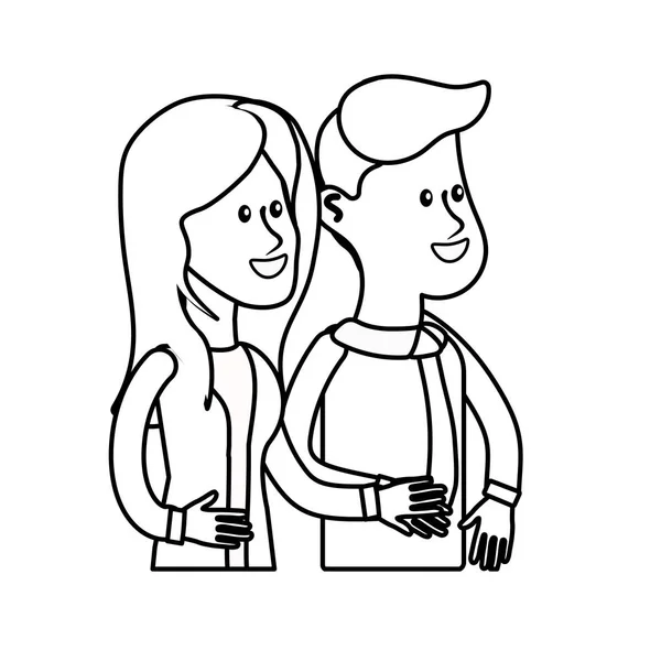 Ligne Heureux Couple Mignon Avec Une Usure Élégante Illustration Vectorielle — Image vectorielle