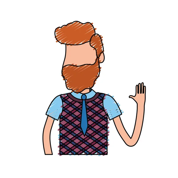 elinizi kaldırın ve güzel giyim, vektör çizim ile şirin adam