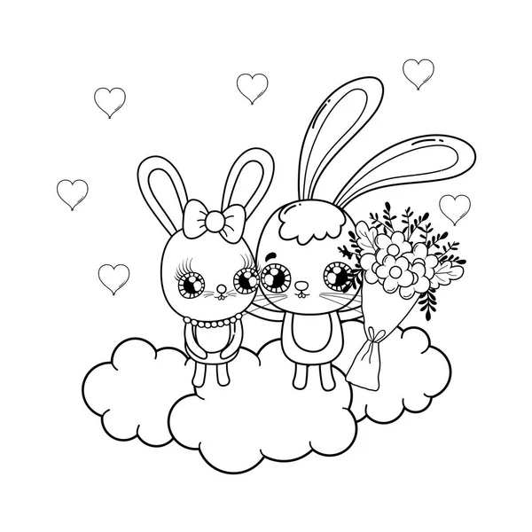 Valentine Greeting Card Cute Rabbits Vector Illustration — Stock Vector