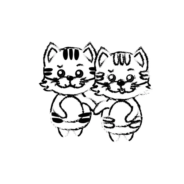 Şekil Şirin Çift Kedi Vahşi Hayvan Güzel Ifade Vektör Çizim — Stok Vektör