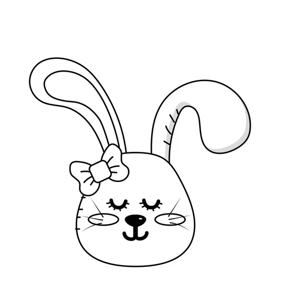 Line Teddy Rabbit Girl Head Animal Wild Vector Illustration — Stock Vector