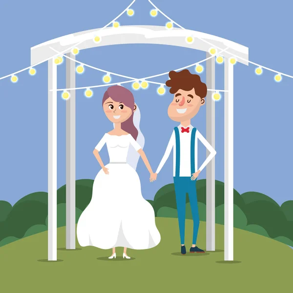 Pareja Casada Con Luces Decoración Diseño Vector Ilustración — Archivo Imágenes Vectoriales