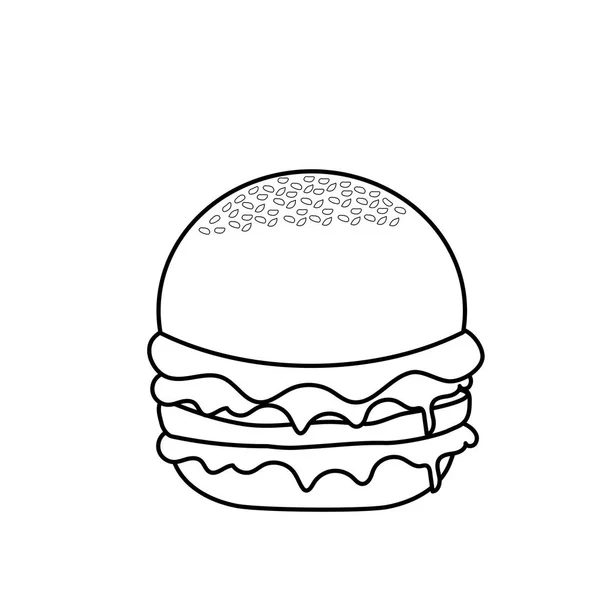 Linii Hamburger Pyszny Posiłek Fast Food Ilustracji Wektorowych — Wektor stockowy