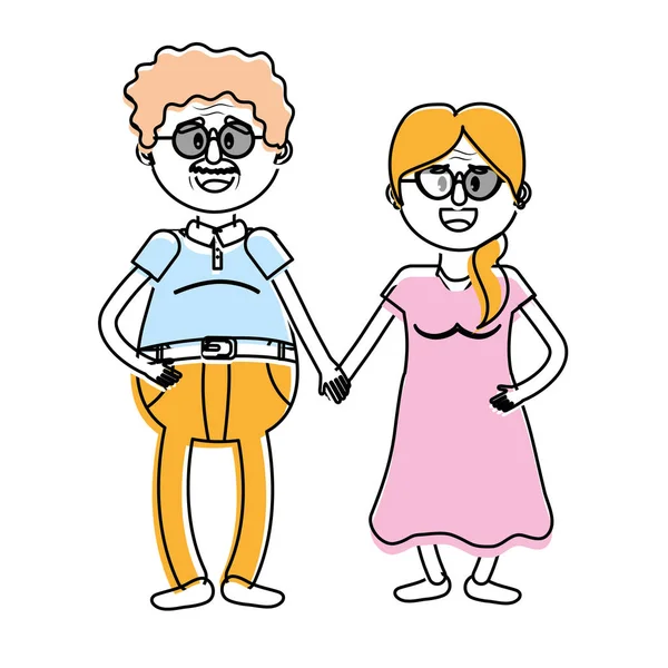 Pareja Edad Con Peinado Gafas Vector Ilustración — Vector de stock