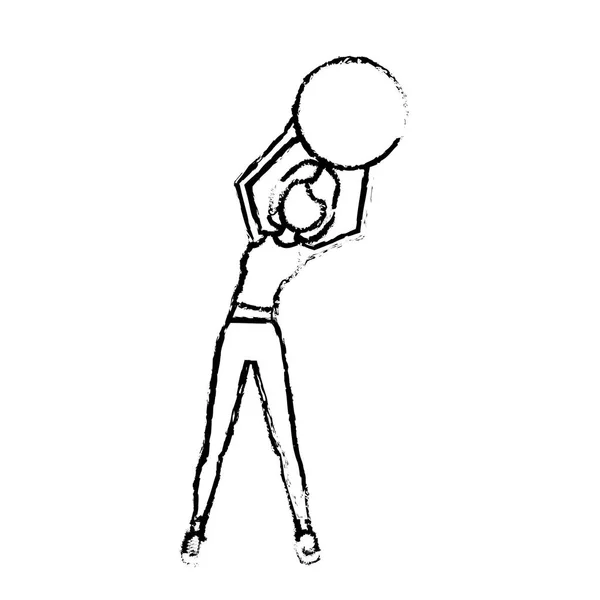 Figura Donna Sana Facendo Esercizio Con Illustrazione Vettore Palla — Vettoriale Stock