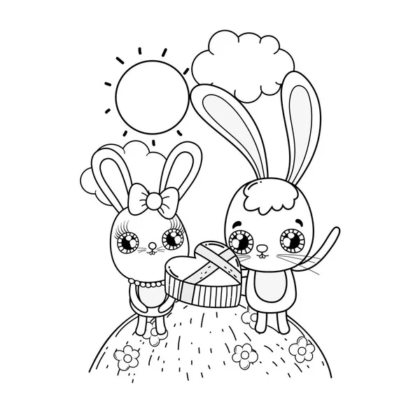 かわいいウサギとバレンタインのグリーティング カード ベクトル図 — ストックベクタ