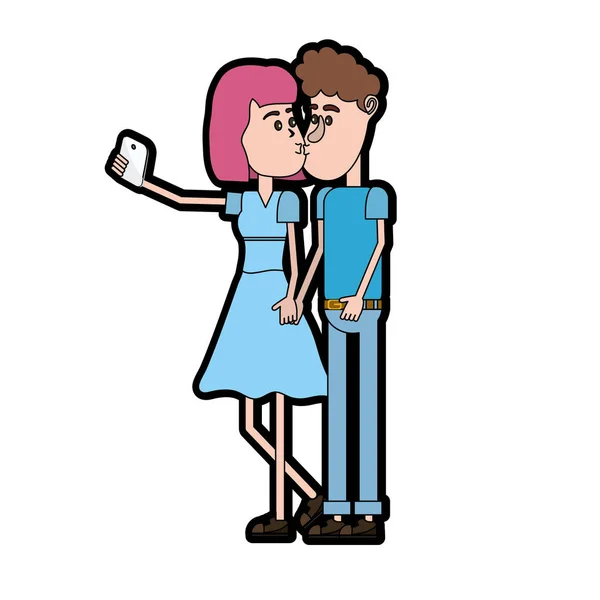 Couple Embrasser Prendre Selfie Avec Illustration Vectorielle Smartphone — Image vectorielle