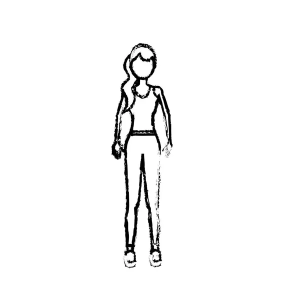 Zdrowa Kobieta Rysunek Ubrania Ćwiczeń Projektowania Ilustracja Wektorowa — Wektor stockowy