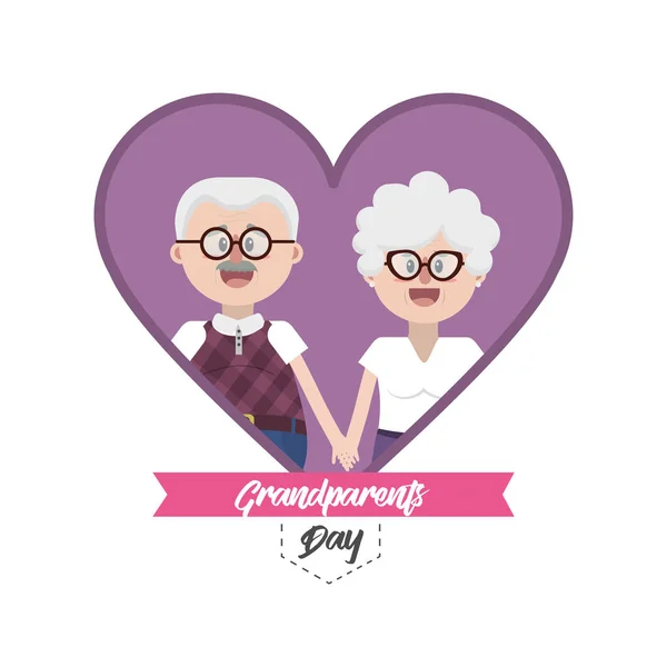Grandparent Together Heart Ribbon Design Vector Illustration — Stockvector