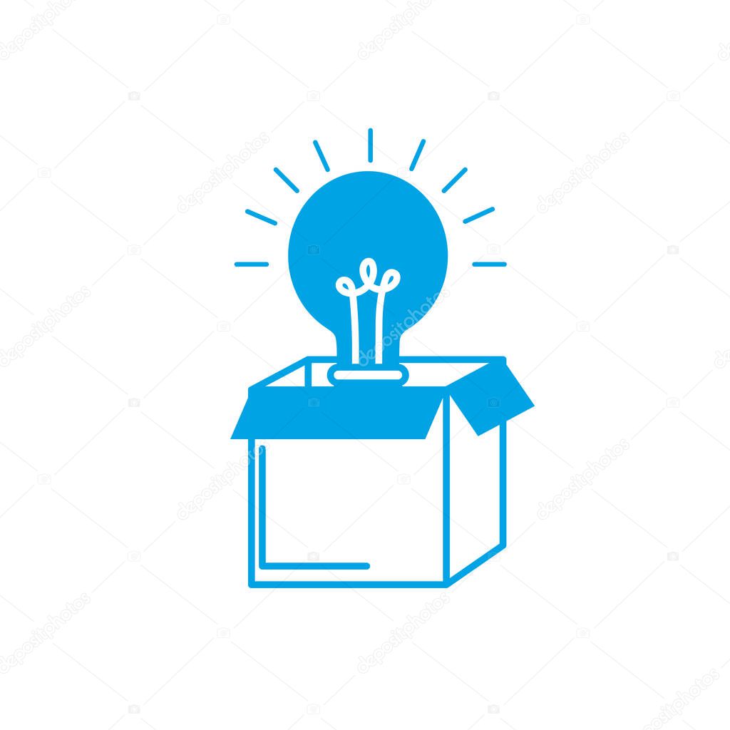 silhouette open box with electric bulb light vector illustration