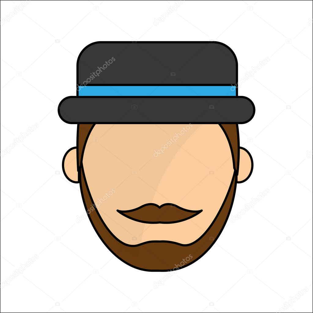 people, avatar face men with hat icon, vector illustration
