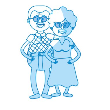 siluet vektör çizim saç modeli ve gözlük ile yaşlı çift