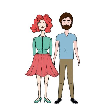 saç modeli ve rahat kıyafet, vektör çizim ile güzel çift