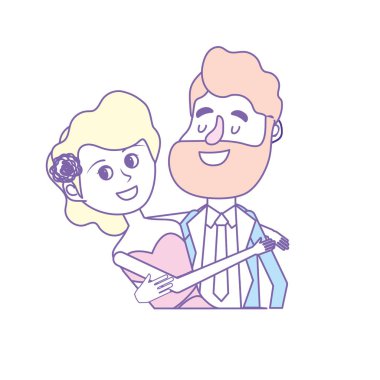 mutlu çift birlikte ve romantik kutlama vektör illüstrasyon