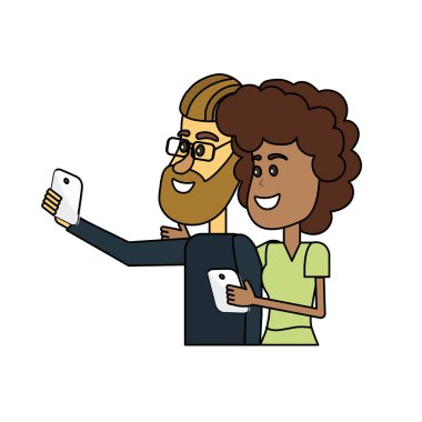 saç modeli ve smartphone el ile çift güzellik illüstrasyon vektör