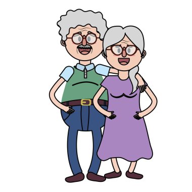 saç modeli ve gözlük vektör çizim ile yaşlı çift