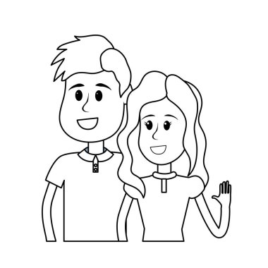 sevimli erkek ve kız rahat kıyafet, vektör çizim ile satır