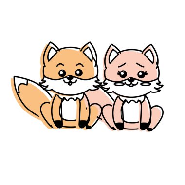 hoş bir çift güzel ifade vektör çizim ile vahşi hayvan tilki